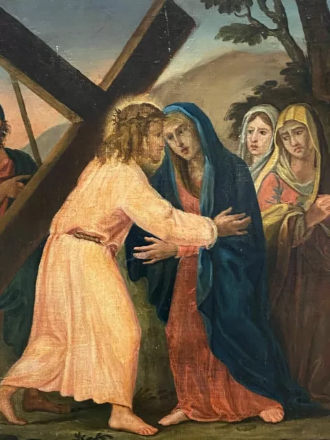Ölgemälde Kreuzweg Station Jesus Und Heilige Maria Antik Gemälde 19-Tes Jhdt