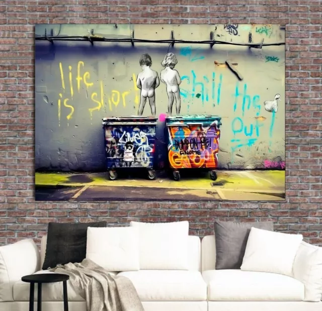 XL LEINWAND BILD BIS 150x100x5 Banksy Chill The Ducks GRAFFITI URBAN STREET-ART