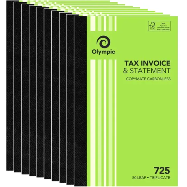 NEW 10x Pack Olympic 725 Triplicate Tax Invoice & Statement Book 140871 Bulk