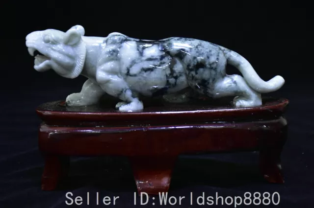 6.8" ancient Chinese emerald jade carving Fengshui 12 Zodiac Year Tiger statue