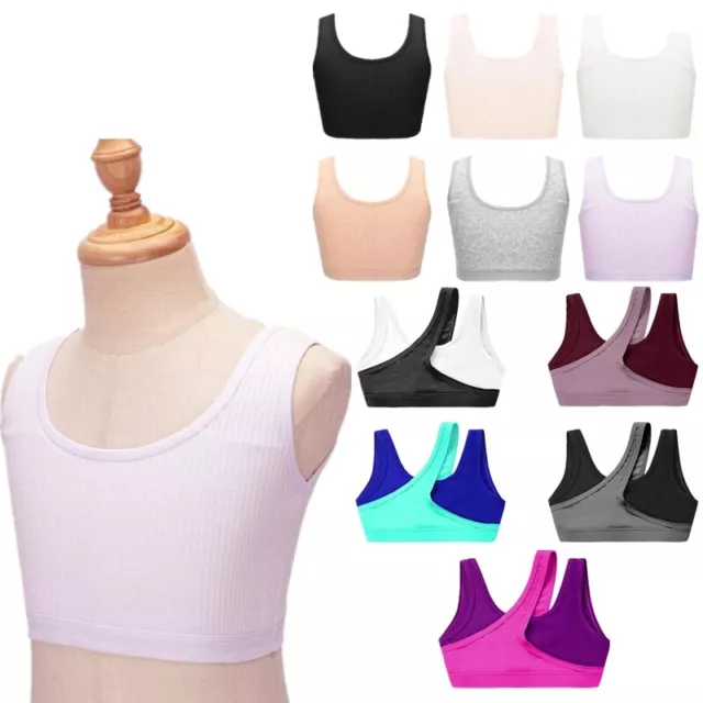 Girls Cotton Sports Bra Knitted Yoga Workout Training Tank Vest Basic Dance Tops