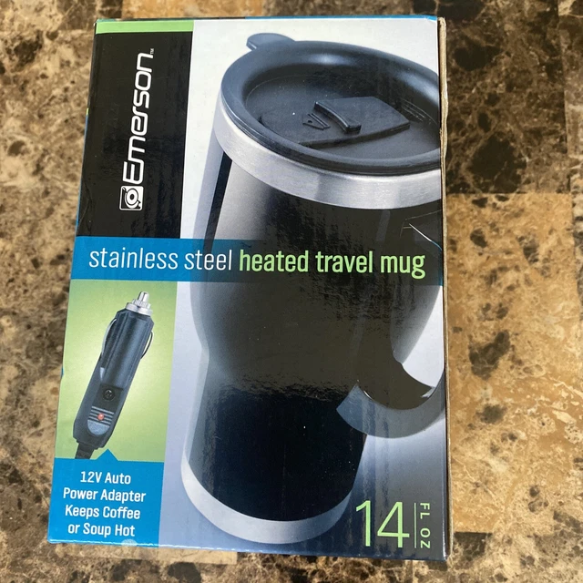 NIB Emerson Stainless Steel Heated Travel Mug - 14 oz 12V Auto Adapter NEW