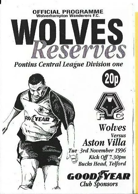 Wolves Reserves V Aston Villa Reserves 3/11/1996 Central League   (D2)