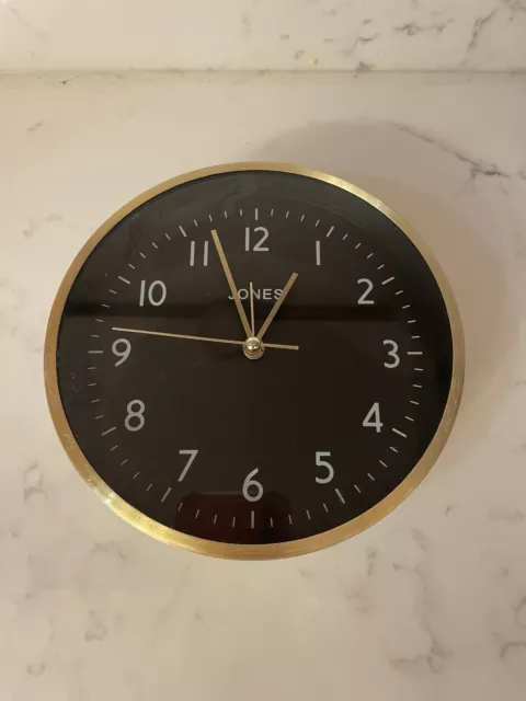 Gold Clock Jones 15cm Art Deco Chic Room Decor Office Study Black Numbers
