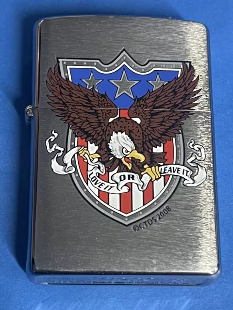 Zippo 2008 Love It Or Leave It Eagle And Flag Chrome Lighter Unfired In Box V710