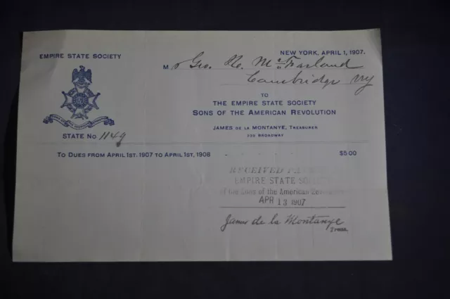 1907 Empire State Society Sons of the American Revolution Letterhead