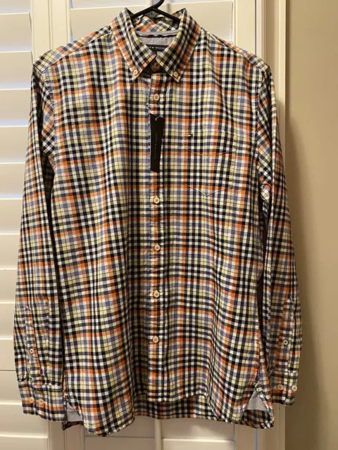 Tommy Hilfiger Custom Fit Plaid Mens Long Sleeve Button Down Shirt Medium