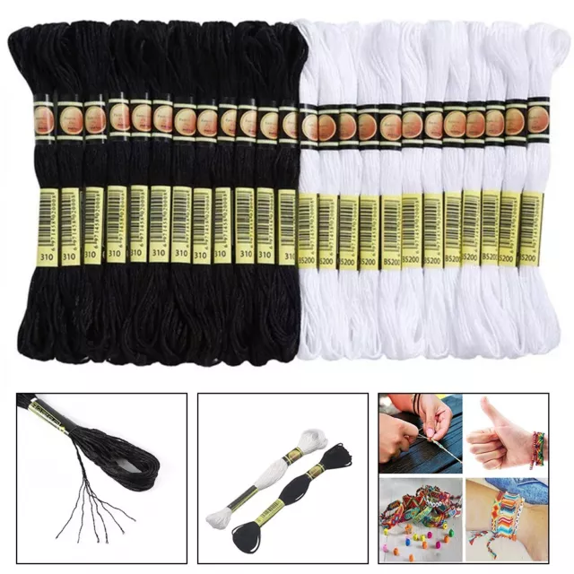 Premium DIY Cross Stitch Thread Black and White Durable Material 8 Meters Long