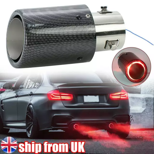 Car Exhaust Muffler Tip Tail Pipe Stainless Steel Carbon Fiber Red LED Universal