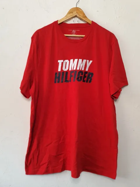 tommy hilfiger shirt mens size xl extra large red spell out running gym y2k