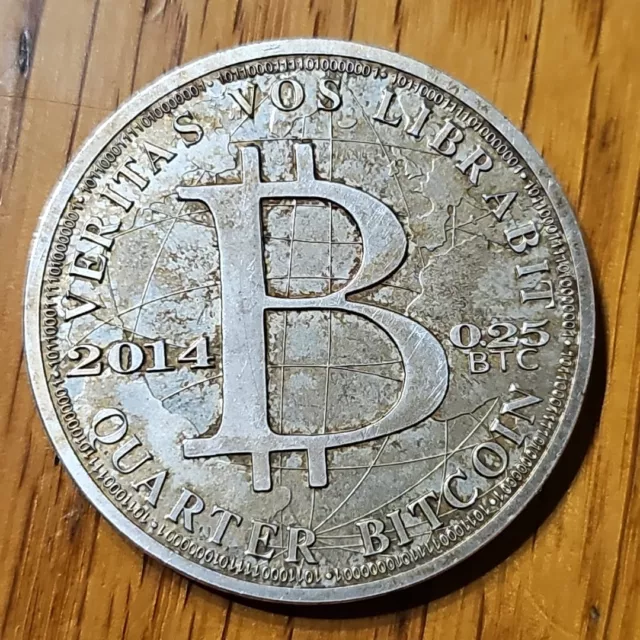 Moneda de plata redonda Cognitare Extra Buxum 2014 0,25 cuartos Bitcoin 1 oz código QR