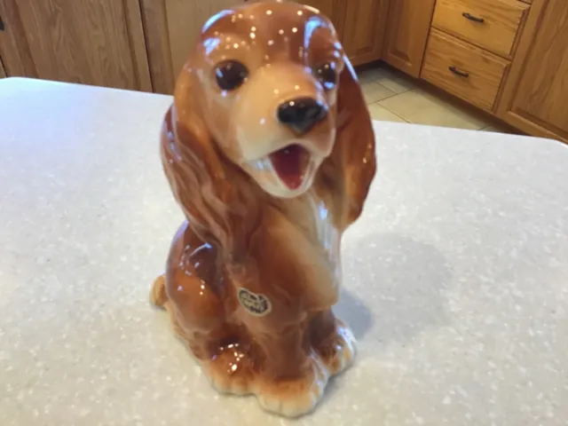 Vintage Royal Copley Happy Puppy Dog Cocker Spaniel Figurine Pottery 1950s