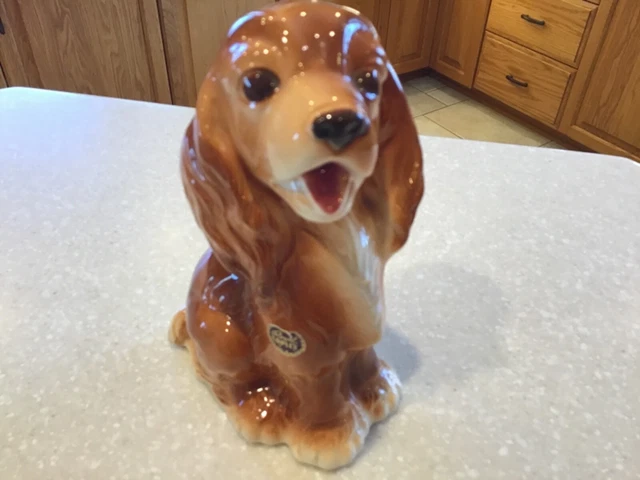 Vintage Royal Copley Happy Puppy Dog Cocker Spaniel Figurine Pottery 1950s