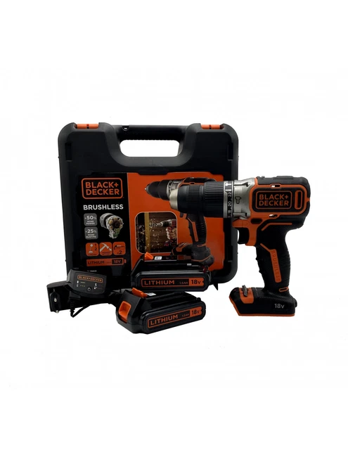 Perceuse à Percussion Black + Decker BL188KB Sans Balais - 18 V 2 Bat. 1,5 Ah &