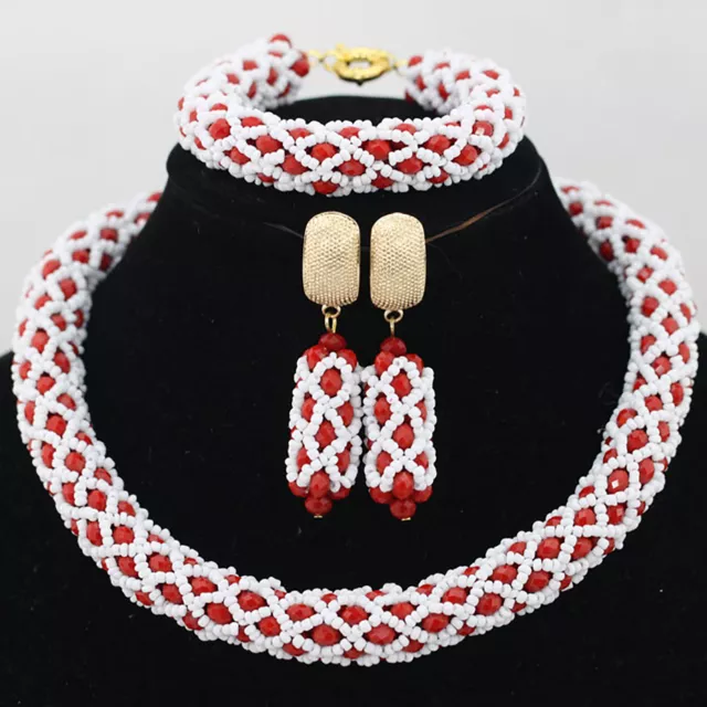 African Nigerian Wedding Party Mixed Crystal Beads Bridal Necklace Set