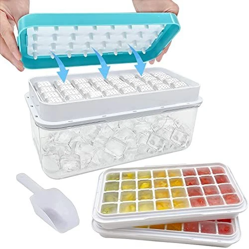 Ice Cube Trays for Freezer with Lid and Storage Bin, Mini BLUE 2023NEW