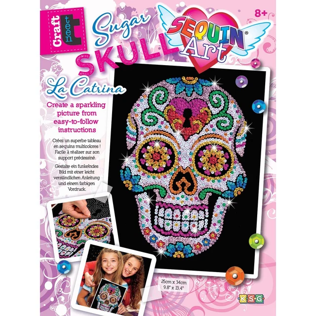 Sugar Skull Paillettenbild Sequin Art Teen Craft 28x37cm Totenkopf Tag der Toten