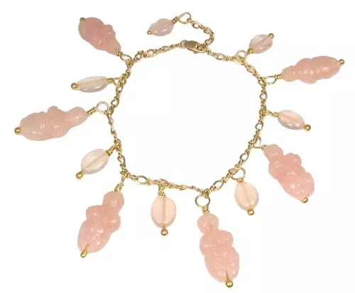 Stunning! Rose Quartz Goddess & 14Kgf Bracelet | 7 to 8 1/2 " Long |