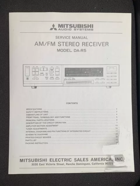 Mitsubishi DA-R5 Service Manual Stereo Receiver Photocopy