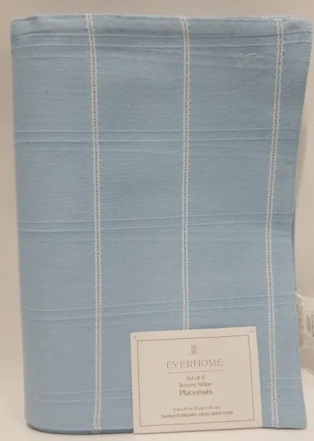 Everhome Set Of 4 Woven Stripes Placemats, Blue Size 13" x 19"