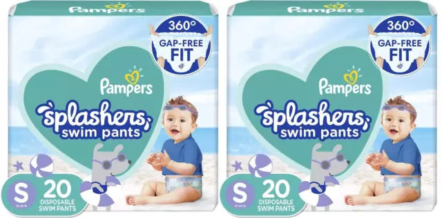 Pampers Splashers Swim Pants Size 3 S(13-24lb) 40(2x20) Count 360 Fit Diapers