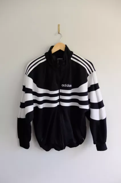 Adidas 90s Track tracksuit jacket Black White striped wrap around S/M D5 2