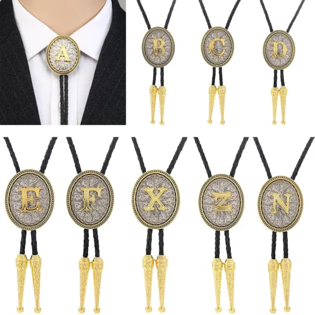 Bolo tie for Men Western Cowboy Golden Initial Letter A to Z Costume Bolo ties