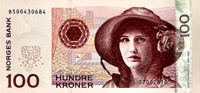 NORWAY 100 Kroner Banknote UNC 2006 P-49c Portrait Poet Kirsten Flagstad PP1210