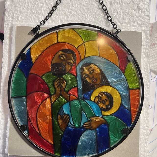 African American Nativity Stained Glass Sun catcher   Window Decoration 6”.  NIB