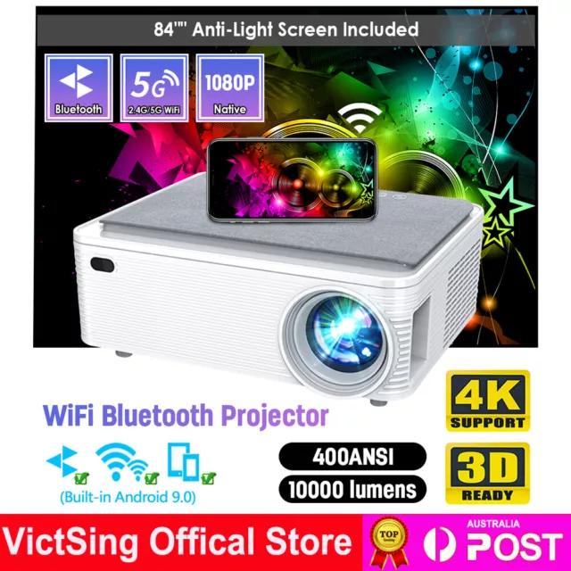 10000lm Video Projector 400ANSI Native 1080P 300" WiFi Bluetooth Android Theater