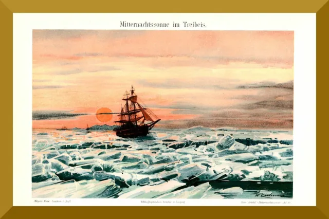 +MITTERNACHTSSONNE IM TREIBEIS+ wunderschöne Bildtafel +Chromolitho+1895