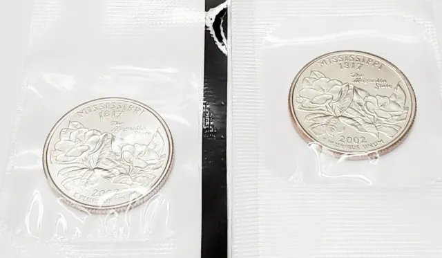 2002 P & D Mississippi Quarter Set (2 Coins)   *MINT CELLO*  **FREE SHIPPING**