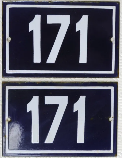 Old blue French house number 171 door gate plate plaque enamel steel metal sign