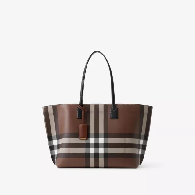 100% Authentic NWT Burberry dark birch brown check and leather medium tote bag
