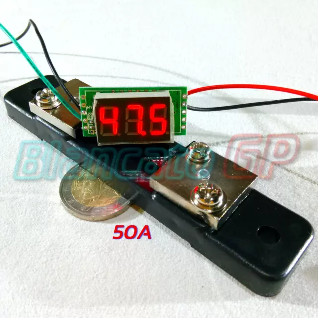 MINI AMPEROMETRO 50A LED ROSSO DC con RESISTENZA DI SHUNT 75mV ammeter digital