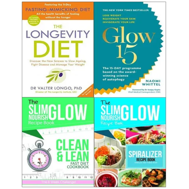Longevity Diet Dr Valter Longo,Glow15, Clean & Lean,Spiralize Recipe 4 Books Set