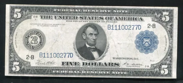 FR. 851a 1914 $5 FIVE DOLLARS FRN FEDERAL RESERVE NOTE NEW YORK, NY VERY FINE+