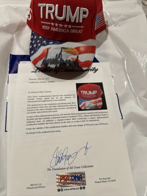 Donald Trump Autograph Bald Eagle American Flag Hat LOA Included PSA certified