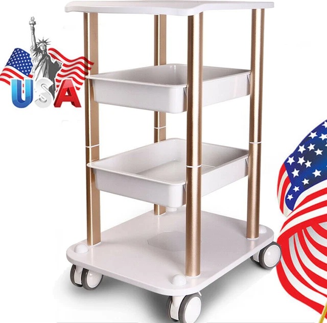Beauty Salon Trolley Esthetician SPA Equipment Storage Stand Trolley Cart 360°