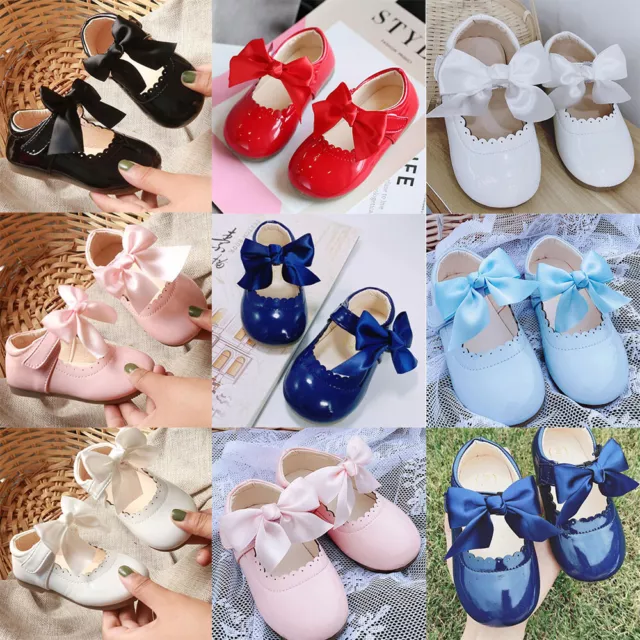 Kids Baby Girls Ribbon Bow Spanish Wedding Party Patent Infants Toodler Shoes Sz