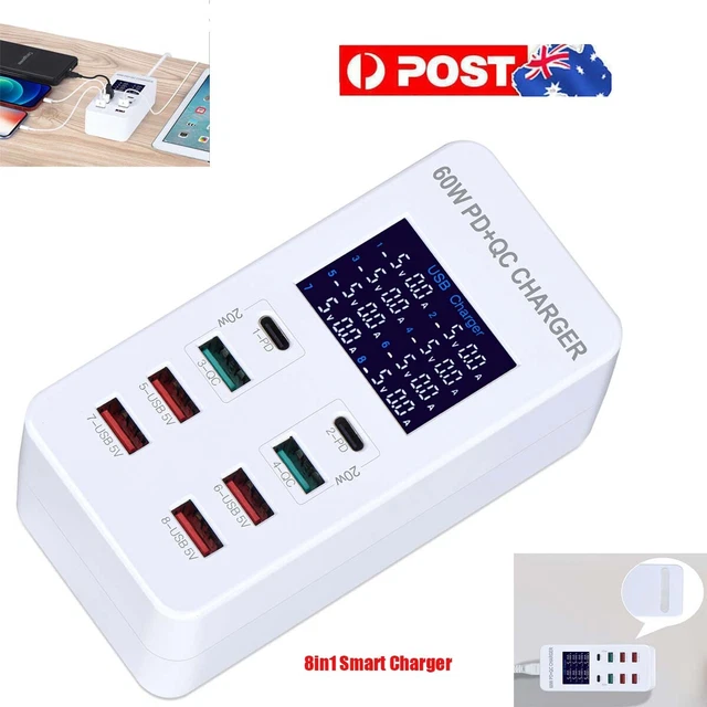 Charging Station USB Hub AC Power Adapter Multi Dock 60W Phone Charger 8 Port