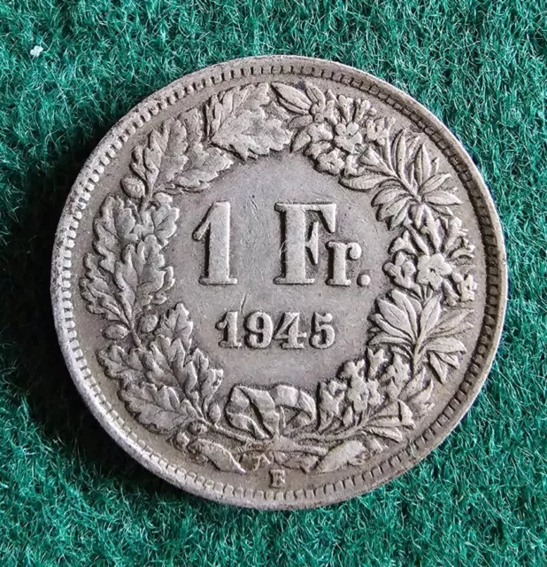 Schweiz , 1 Schweizer Franken 1945  B - 0,835  Silber , Umlaufmünze