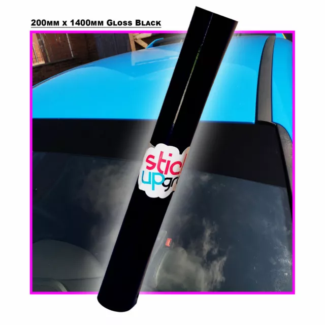 8 INCH 1400mm x 200 GLOSS BLACK WINDSCREEN SUN STRIP TOURING CAR VAN SUNSTRIP