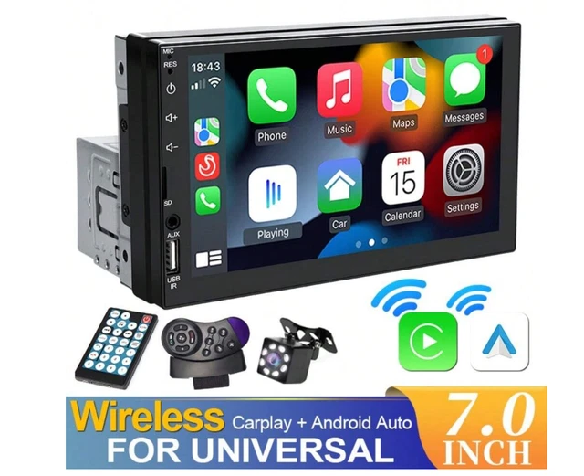 Autoradio 2 Din 6,86 Pollici Con Carplay E Android Auto Cablati – Touchscreen HD, Mirror Link, Bluetooth, EQ, SWC, Ingressi USB/AUX/Type-C + Telecamera Posteriore