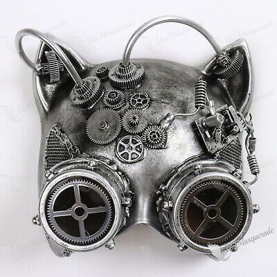 Silver Gatto Cat Pair Goggles Venetian Steampunk Fusion Cosplay Halloween Mask