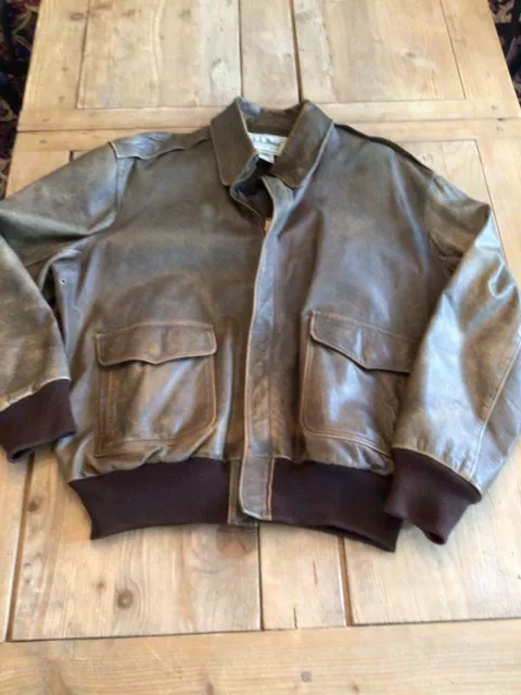 L.L. BEAN BROWN Bomber Jacket Vintage Size 44 Leather USA $90.00 - PicClick
