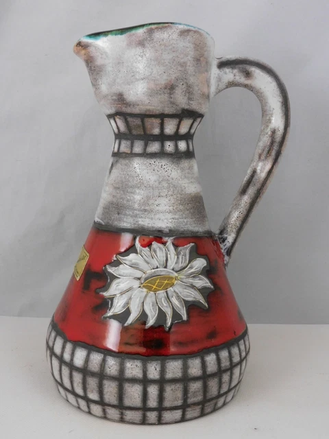 Pichet Vintage Poet Laval En  Gres  Emaille Decor Floral Haut 20.5Cm 14B5