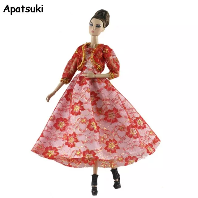 Red Flower Fashion Dress For 11.5" Doll Outfits Coat Princess Party Gown Kid1/6