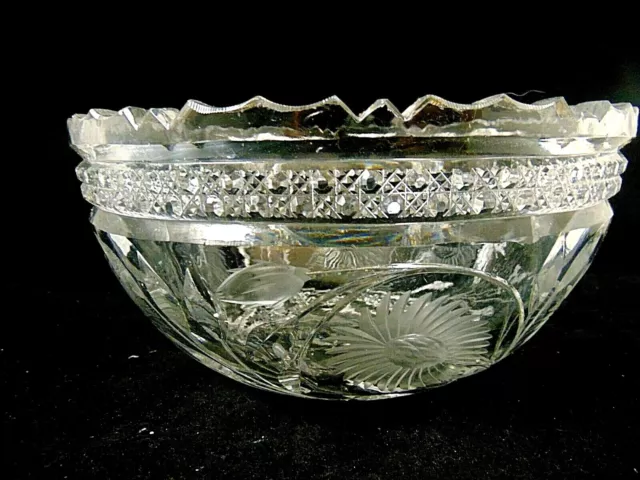 American Brilliant Period Cut Glass ABP Tuthill Style Floral 5 Lb 9" Bowl