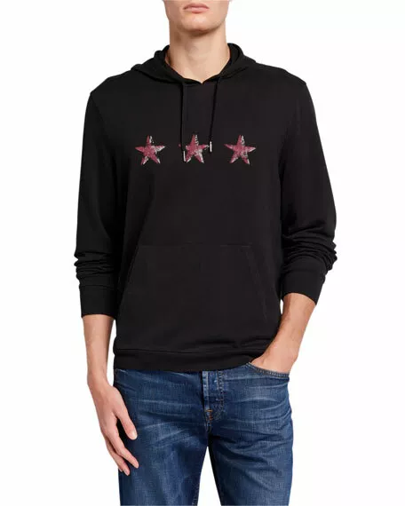 John Varvatos Star USA Men's Black 3 Star Pullover Hoodie Sweatshirt